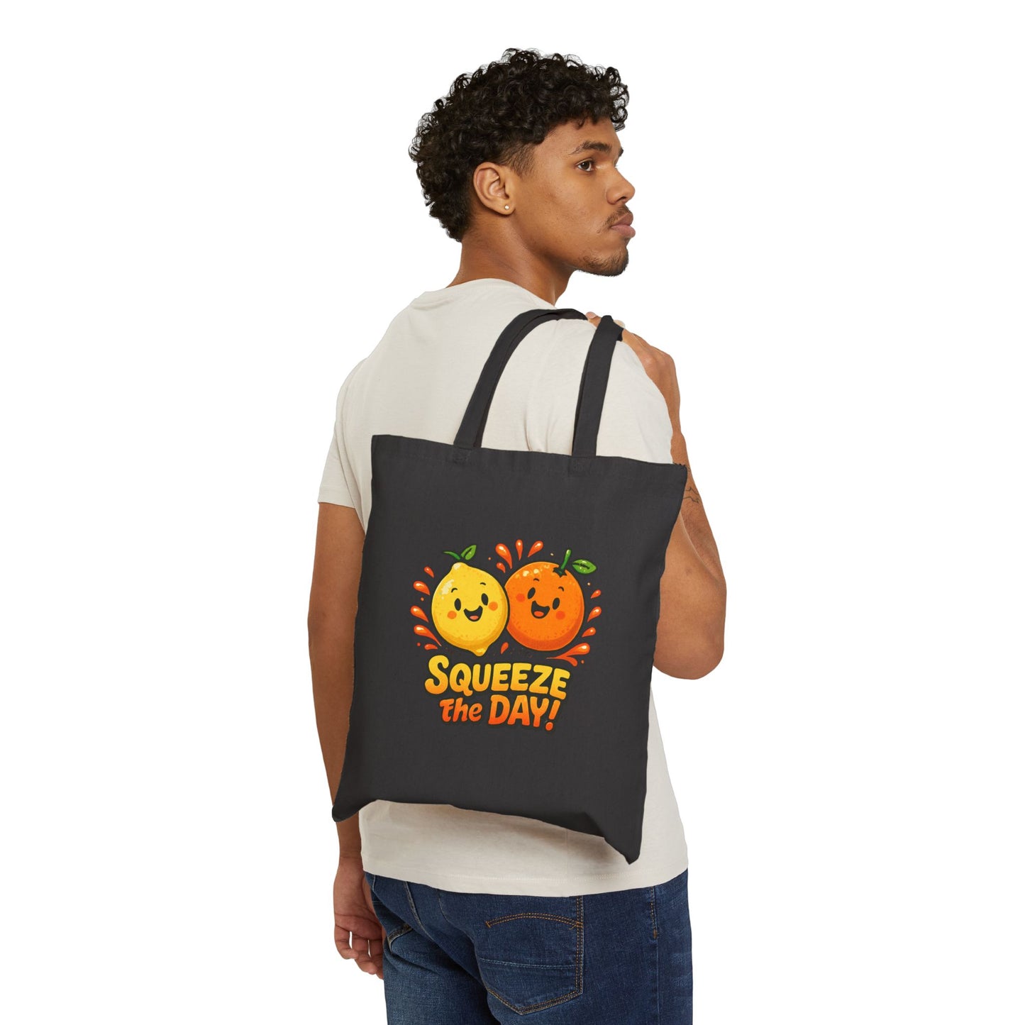 Squeeze the Day Orange Lemon Tote Bag | Cute Fruit Illustration