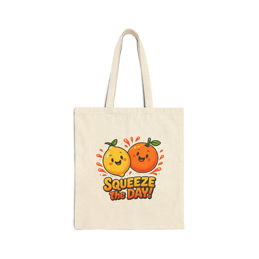 Squeeze the Day Orange Lemon Tote Bag | Cute Fruit Illustration